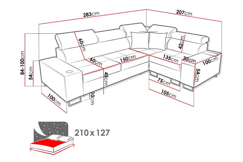 Morenia 3-seters Hjørnesovesofa Høyre - Lysegrå - Sovesofaer - Hjørnesovesofa