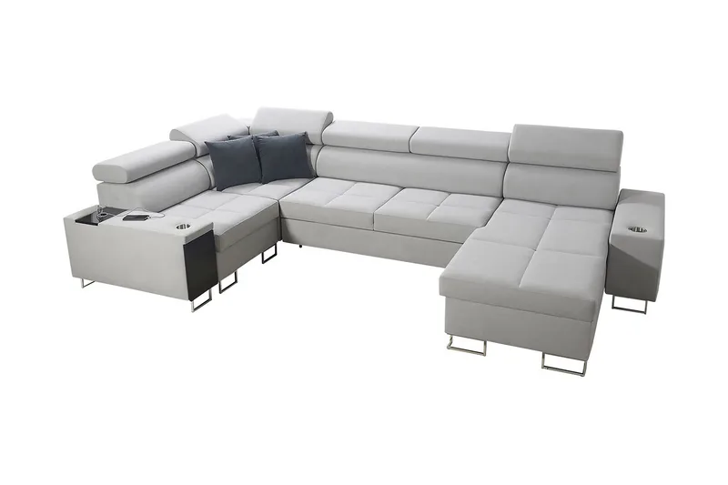 Morenia 4-seter Høyrevendt Sovesofa 127x258 cm med Oppbevaring i Fløyel, Lysegrå
