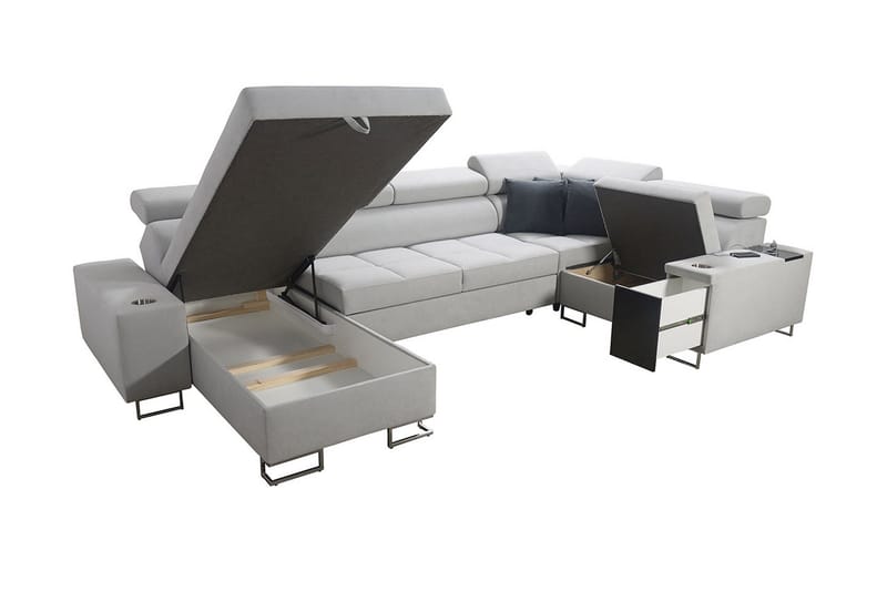 Morenia 4-seter Høyrevendt Sovesofa 127x258 cm med Oppbevaring i Fløyel - Lysegrå - Møbler - Sofaer - Sovesofaer