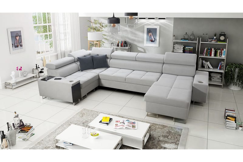 Morenia 4-seter Høyrevendt Sovesofa 127x258 cm med Oppbevaring i Fløyel - Lysegrå - Møbler - Sofaer - Sovesofaer