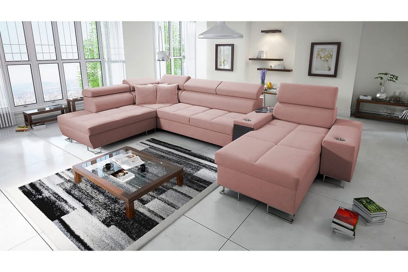 Morenia 4-seter Sovesofa 127x195 cm med Oppbevaring i Fløyel - Rosa - Møbler - Sofaer - Sovesofaer