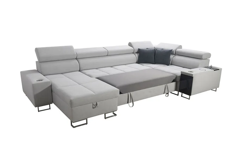 Morenia 4-seter Venstrevendt Sovesofa 127x284 cm med Oppbevaring i Fløyel - Lysegrå - Møbler - Sofaer - Sovesofaer