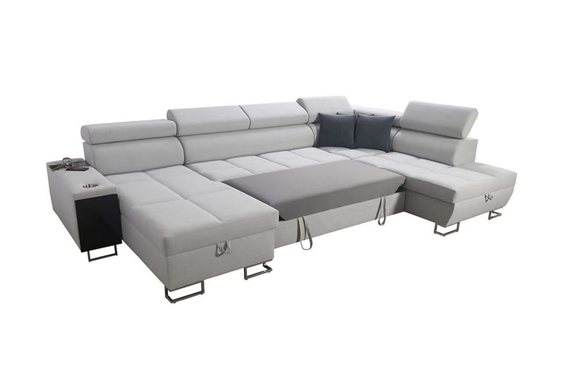 Morenia 4-seter Venstrevendt Sovesofa 127x284 cm med Oppbevaring i Fløyel - Lysegrå - Møbler - Sofaer - Sovesofaer