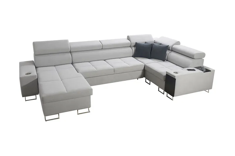 Morenia 4-seter Venstrevendt Sovesofa 127x284 cm med Oppbevaring i Fløyel, Lysegrå