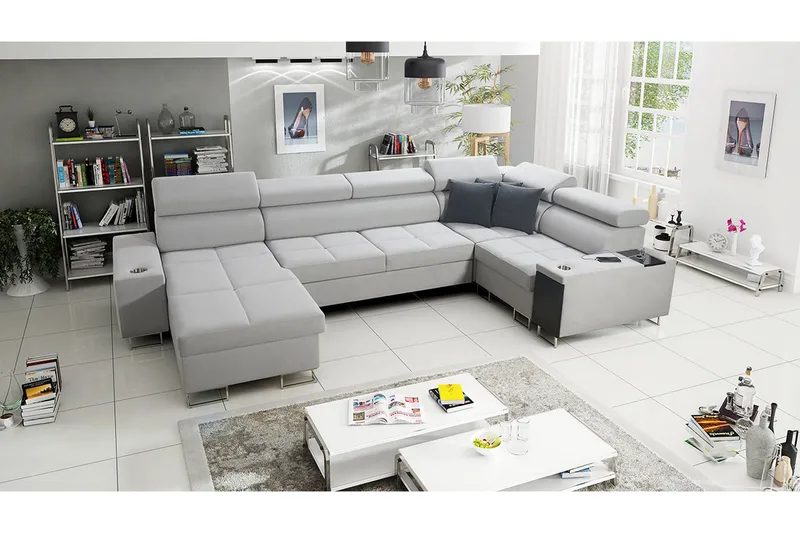 Morenia 4-seter Venstrevendt Sovesofa 127x284 cm med Oppbevaring i Fløyel - Lysegrå - Møbler - Sofaer - Sovesofaer