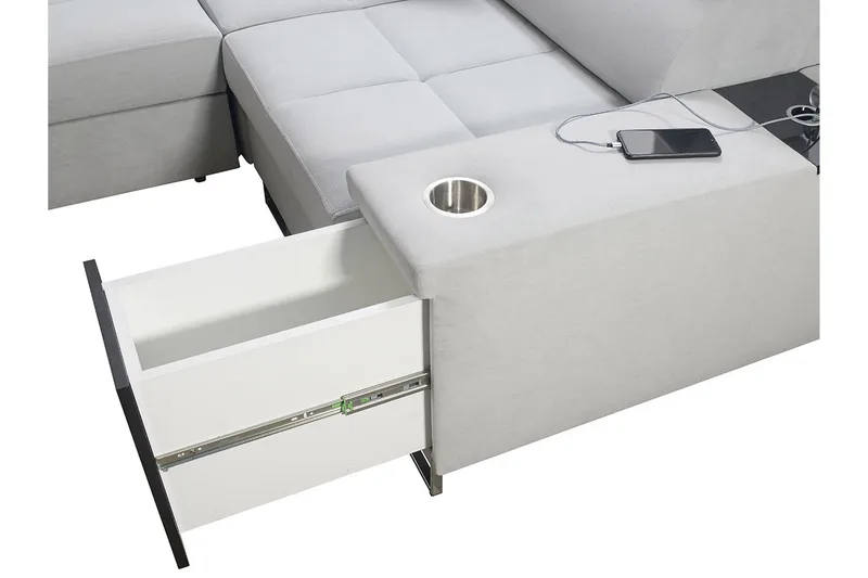 Morenia 4-seter Venstrevendt Sovesofa 127x284 cm med Oppbevaring i Fløyel - Lysegrå - Møbler - Sofaer - Sovesofaer