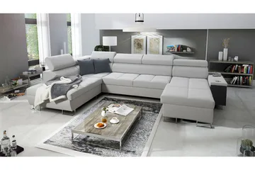 Morenia 4-seter Venstrevendt Sovesofa 127x284 cm med Oppbevaring i Fløyel - Lysegrå - Møbler - Sofaer - Sovesofaer