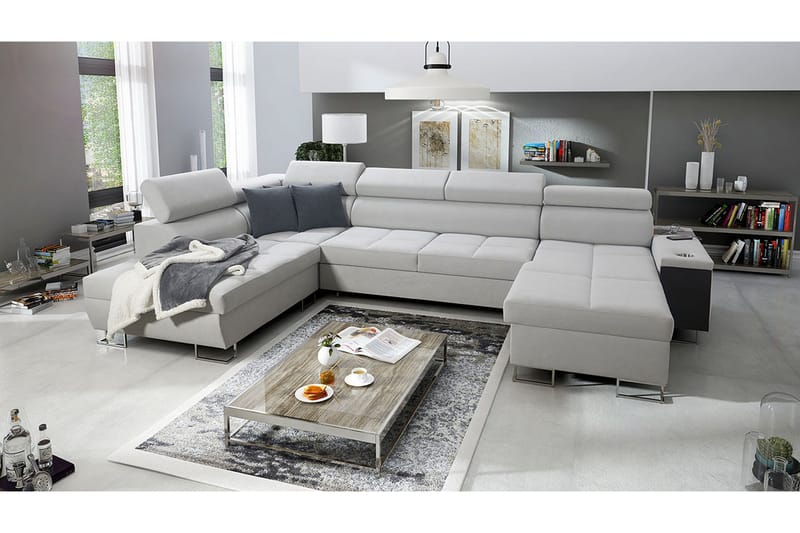 Morenia 4-seter Venstrevendt Sovesofa 127x284 cm med Oppbevaring i Fløyel - Lysegrå - Møbler - Sofaer - Sovesofaer