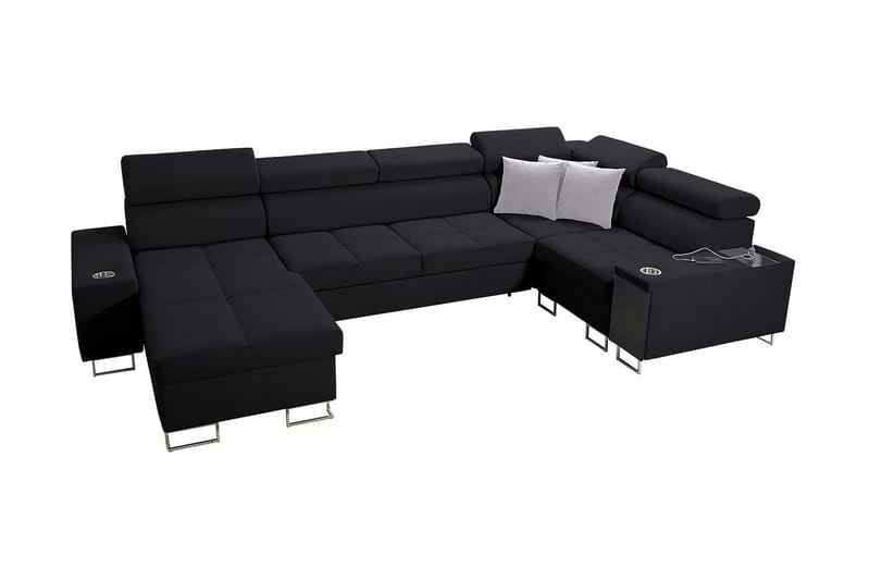 Morenia 4-seter Venstrevendt Sovesofa 127x284 cm med Oppbevaring i Stoff, Svart