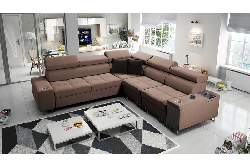 Morenia 4-seters Hjørnesovesofa Høyre - Brun - Møbler - Sofaer - Sovesofaer