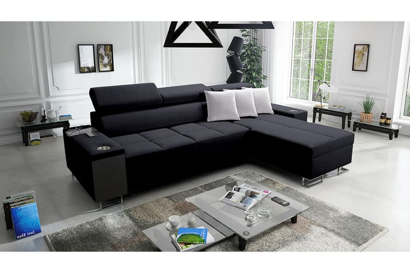 Morenia 4-seters Hjørnesovesofa Høyre - Svart - Møbler - Sofaer - Sovesofaer