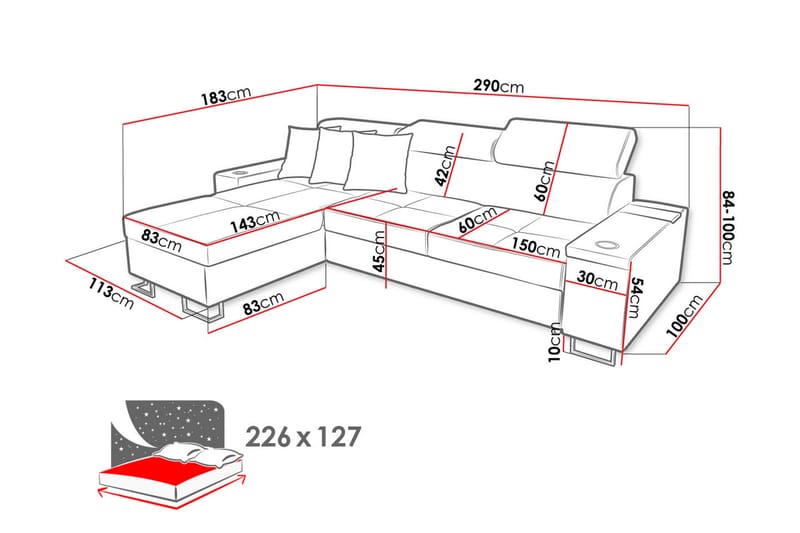 Morenia 4-seters Hjørnesovesofa Venstre - Rosa - Sovesofaer - Sovesofa divan - Fløyel sofaer