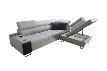 Morenia Høyrevendt Sovesofa 127x210 cm med Oppbevaring i Fløyel - Lysegrå - Møbler - Sofaer - Sovesofaer