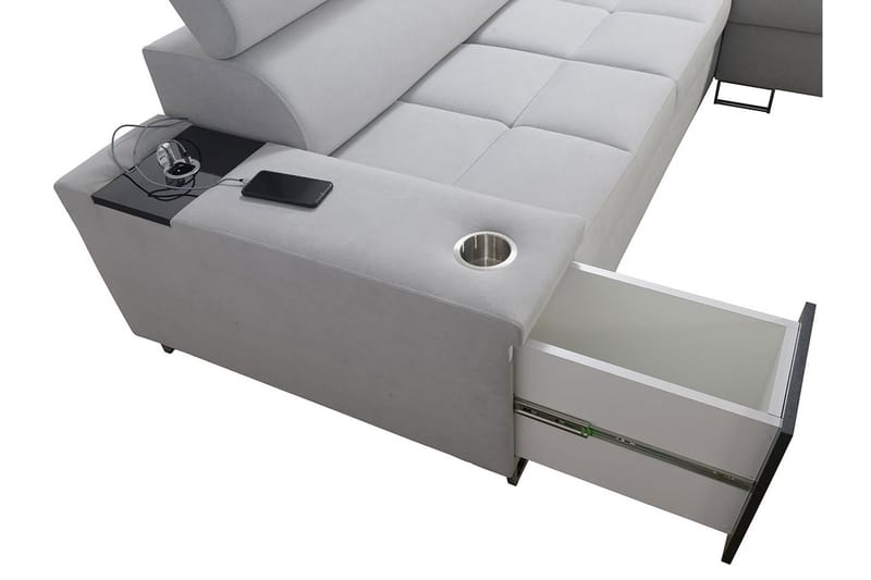 Morenia Høyrevendt Sovesofa 127x210 cm med Oppbevaring i Fløyel - Lysegrå - Møbler - Sofaer - Sovesofaer