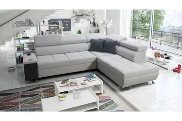 Morenia Høyrevendt Sovesofa 127x210 cm med Oppbevaring i Fløyel - Lysegrå - Møbler - Sofaer - Sovesofaer