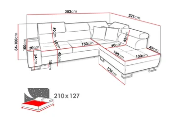Morenia Høyrevendt Sovesofa 127x210 cm med Oppbevaring i Fløyel - Lysegrå - Møbler - Sofaer - Sovesofaer