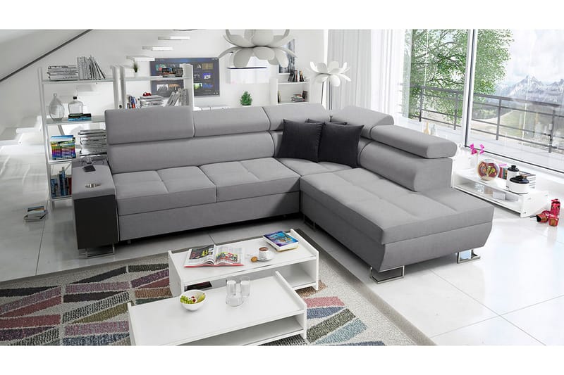 Morenia Høyrevendt Sovesofa 127x210 cm med Oppbevaring i Stoff - Grå - Møbler - Sofaer - Sovesofaer