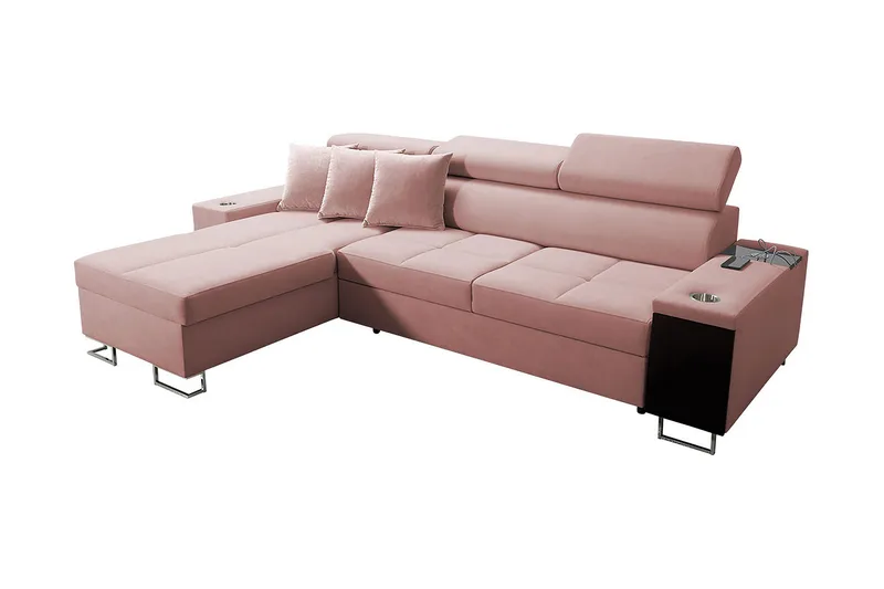 Morenia Langsgående L-hjørnesovesofa 4-sæder med Opbevaring i Fløjl Venstre, Rosa