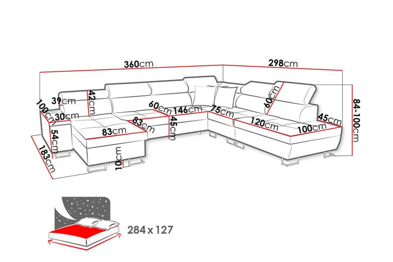 Morenia Sovesofa m. Divan og Sjeselong - Møbler - Sofaer - Sovesofaer