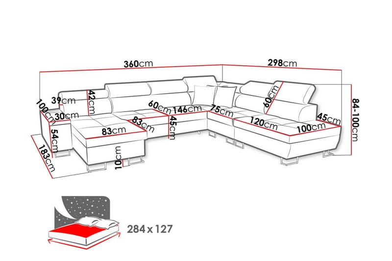 Morenia Sovesofa m. Divan og Sjeselong - Møbler - Sofaer - Sovesofaer
