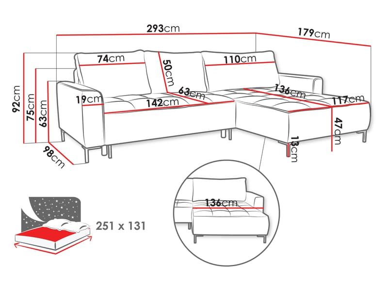 Morvian 3-seters sovesofa med divan - beige - Møbler - Sofaer - Sovesofaer