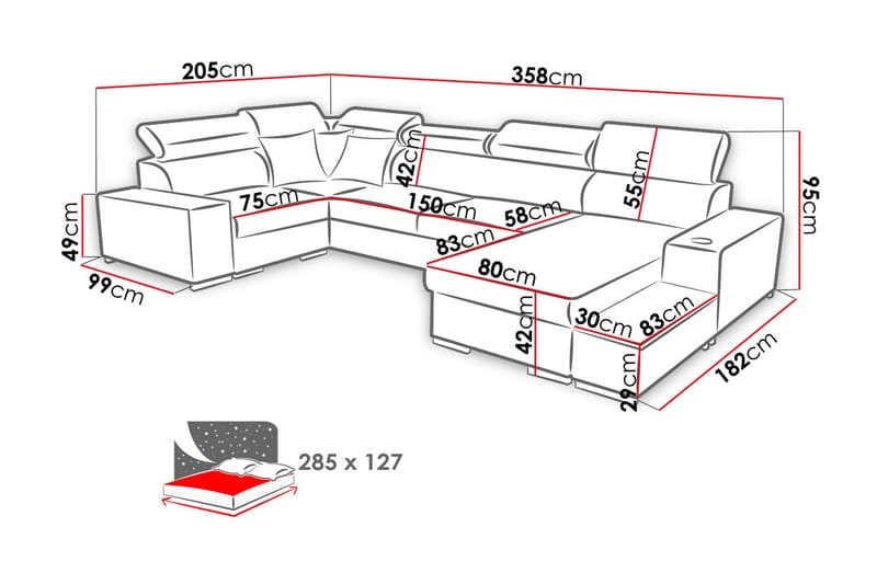 Mumtaz U-Sovesofa Divan Høyre - Hvit/Lysegrå - Møbler - Sofaer - Sovesofaer