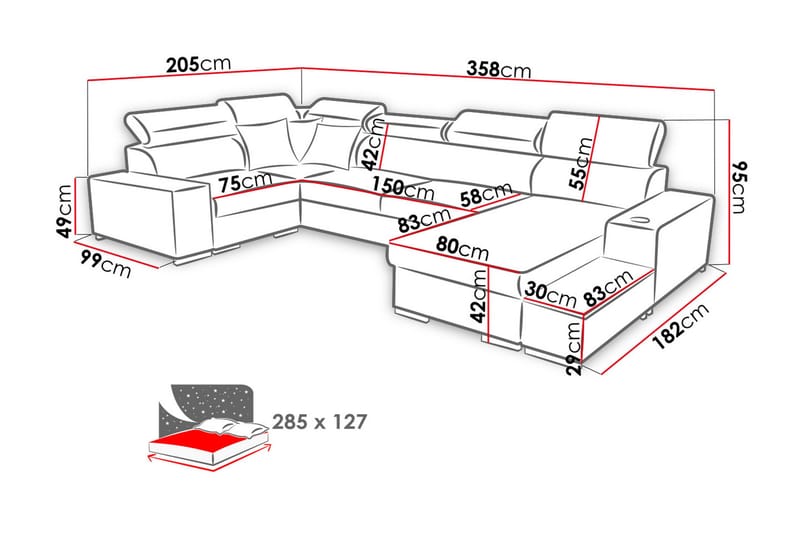 Mumtaz U-Sovesofa Divan Høyre - Hvit/Lysegrå - Møbler - Sofaer - Sovesofaer