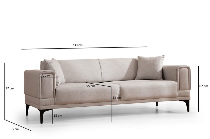 Naoko 3-seter Sovesofa - Beige - Sovesofaer - 3 seters sovesofa