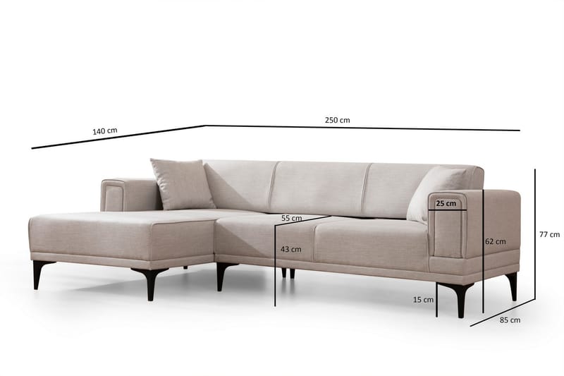 Naoko Sovesofa med divan - Beige - Sovesofaer - Hjørnesovesofa