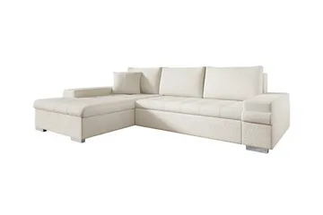 Naoma 3-seter Venstre L-formet Sovesofa 135x216 cm med Sjeselong i Bouclé - Hvit - Møbler - Sofaer - Sovesofaer