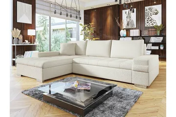 Naoma 3-seter Venstre L-formet Sovesofa 135x216 cm med Sjeselong i Bouclé - Hvit - Møbler - Sofaer - Sovesofaer