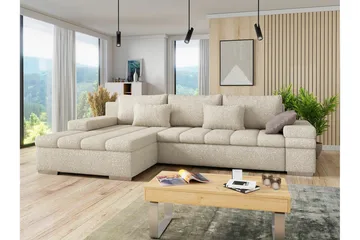 Naoma 3-seter Venstre L-formet Sovesofa med Sjeselong i Bouclé - Beige - Møbler - Sofaer - Sovesofaer