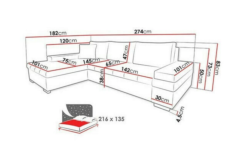 Naoma 3-seters Hjørnesovesofa - Akasie/Hvit - Sovesofaer - Hjørnesovesofa