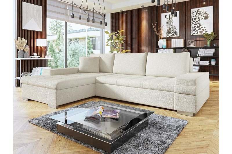 Naoma 3-seters Hjørnesovesofa - Akasie/Hvit - Møbler - Sofaer - Sovesofaer