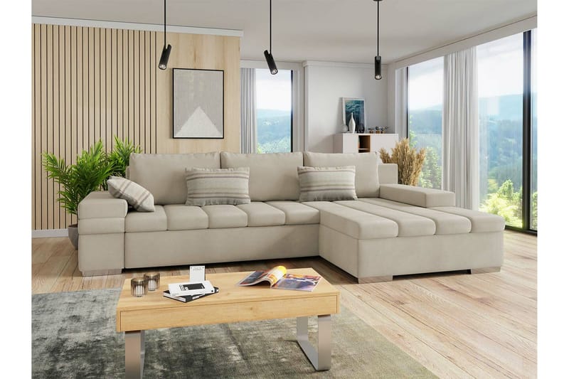 Naoma 3-seters Hjørnesovesofa - Beige - Møbler - Sofaer - Sovesofaer