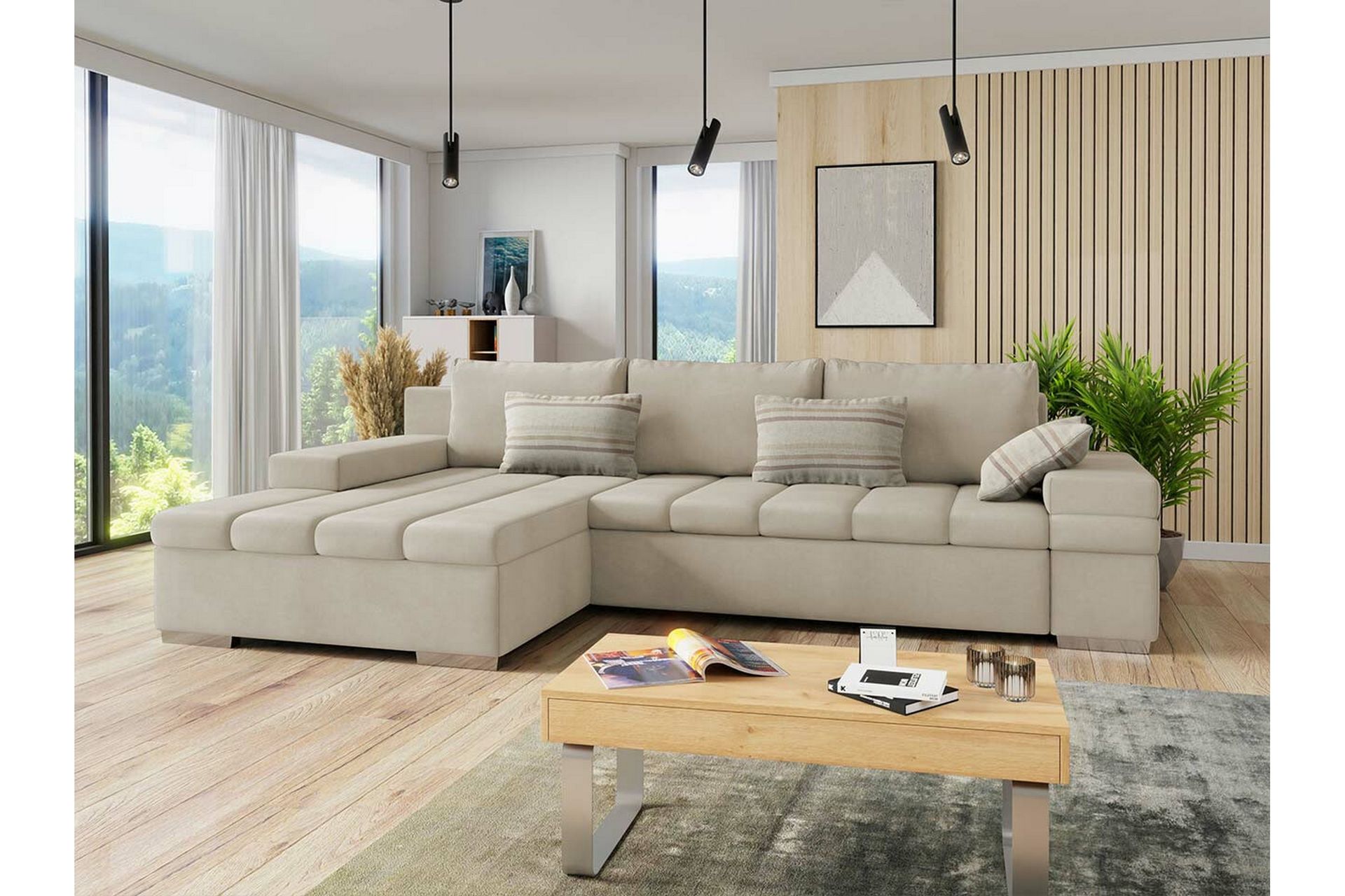 Naoma 3-seters Hjørnesovesofa - Beige - Møbler - Sofaer - Sovesofaer