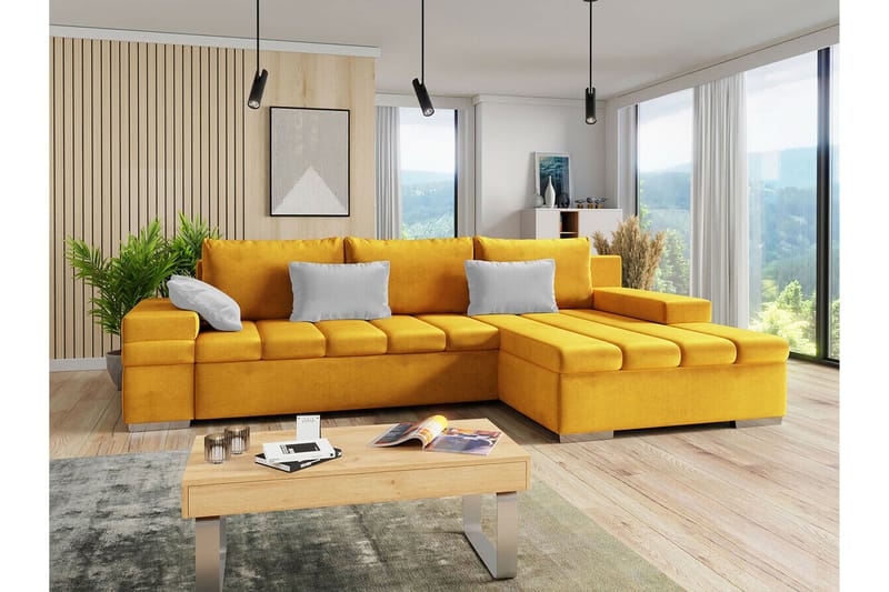 Naoma 3-seters Hjørnesovesofa - Gul - Møbler - Sofaer - Sovesofaer