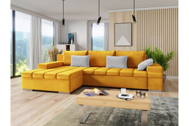 Naoma 3-seters Hjørnesovesofa - Gul - Møbler - Sofaer - Sovesofaer