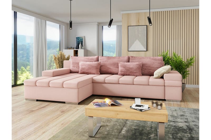 Naoma 3-seters Hjørnesovesofa - Rosa - Sovesofaer - Hjørnesovesofa