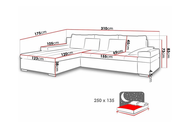 Naoma 3-seters Hjørnesovesofa - Rosa - Møbler - Sofaer - Sovesofaer