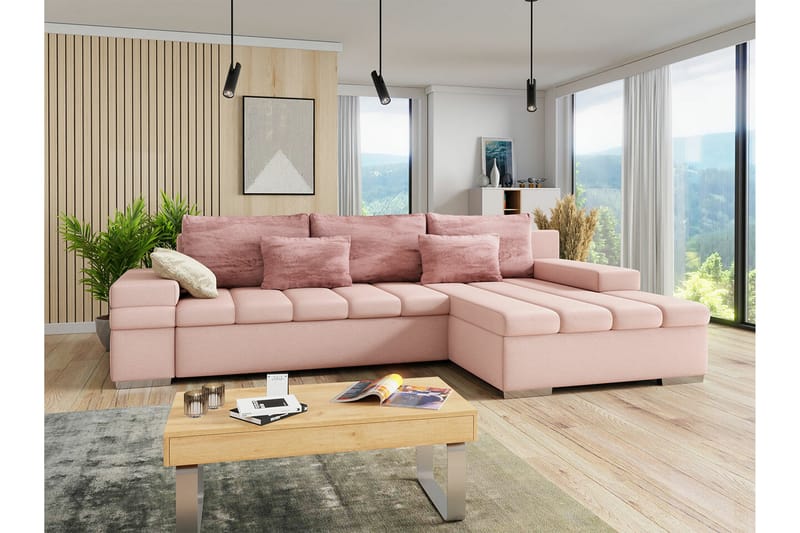 Naoma 3-seters Hjørnesovesofa - Rosa - Sovesofaer - Hjørnesovesofa