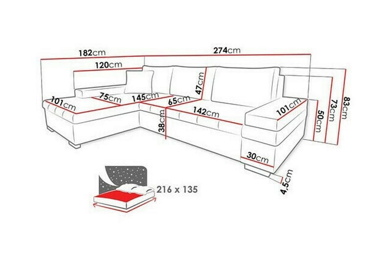 Naoma 3-seters hjørnesovesofa - Møbler - Sofaer - Sovesofaer