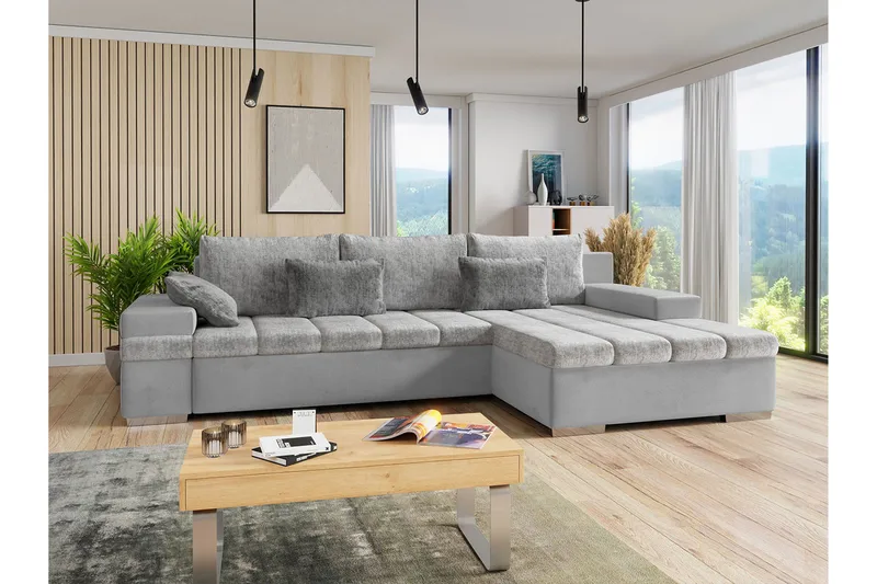 Naoma 3-seters Sovesofa med Divan L-formet Høyre med Oppbeva - Fløyel/Grå - Møbler - Sofaer - Sovesofaer