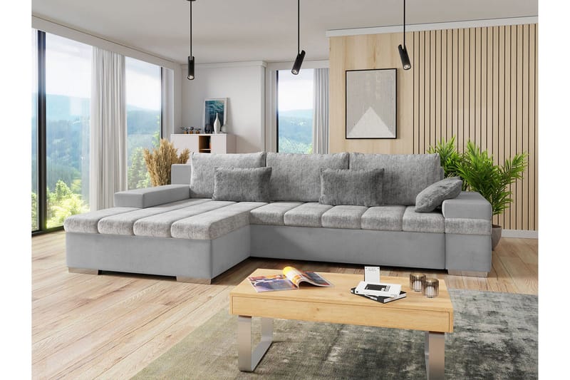 Naoma 3-seters Sovesofa med Divan L-formet Venstre m Oppbeva - Fløyel/Grå - Møbler - Sofaer - Sovesofaer