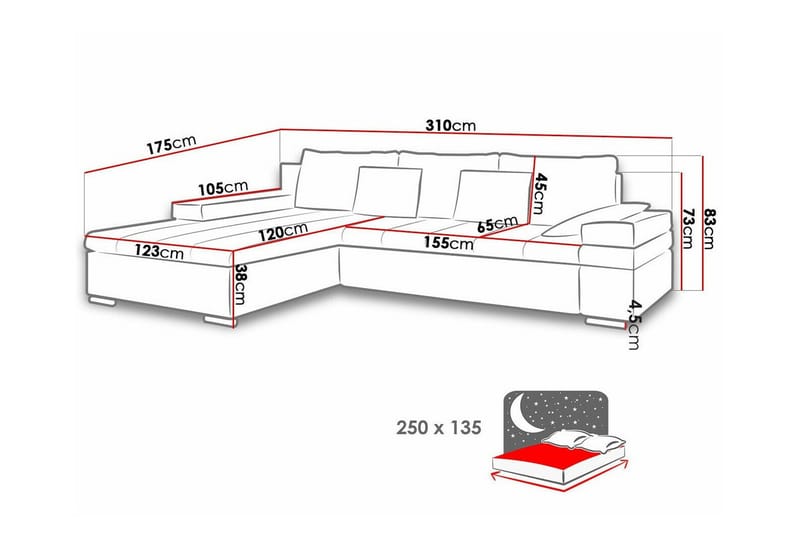 Naoma 3-sits Hörnbäddsoffa NO_BRAND beige - Møbler - Sofaer - Sovesofaer