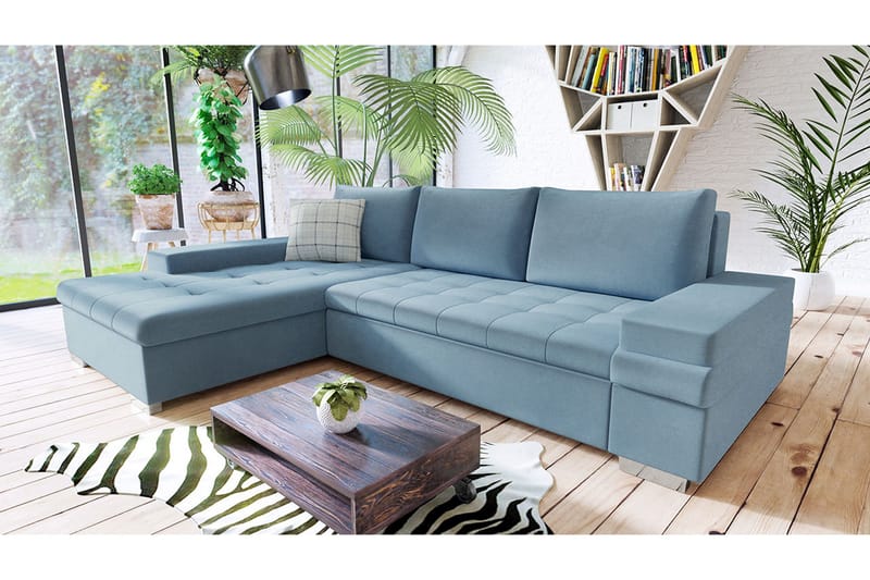 Naoma Hjørnesovesofa Universal 135x216 cm med Oppbevaring i Fløyel - Blå - Møbler - Sofaer - Sovesofaer