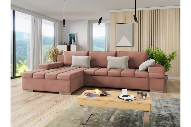 Naoma Sovesofa m. Divan 3-seters L-formet - Rosa - Møbler - Sofaer - Sovesofaer