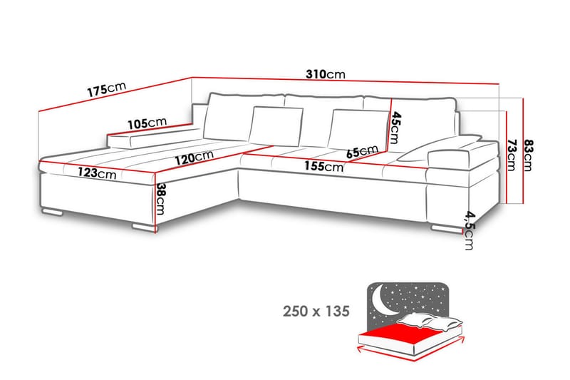 Naoma Sovesofa m. Divan 3-seters L-formet - Rosa - Møbler - Sofaer - Sovesofaer