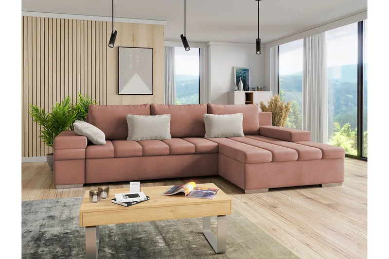 Naoma Sovesofa m. Divan 3-seters L-formet - Rosa - Møbler - Sofaer - Sovesofaer