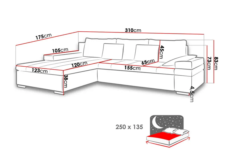 Naoma Sovesofa m. Divan 3-seters L-formet - Rosa - Møbler - Sofaer - Sovesofaer